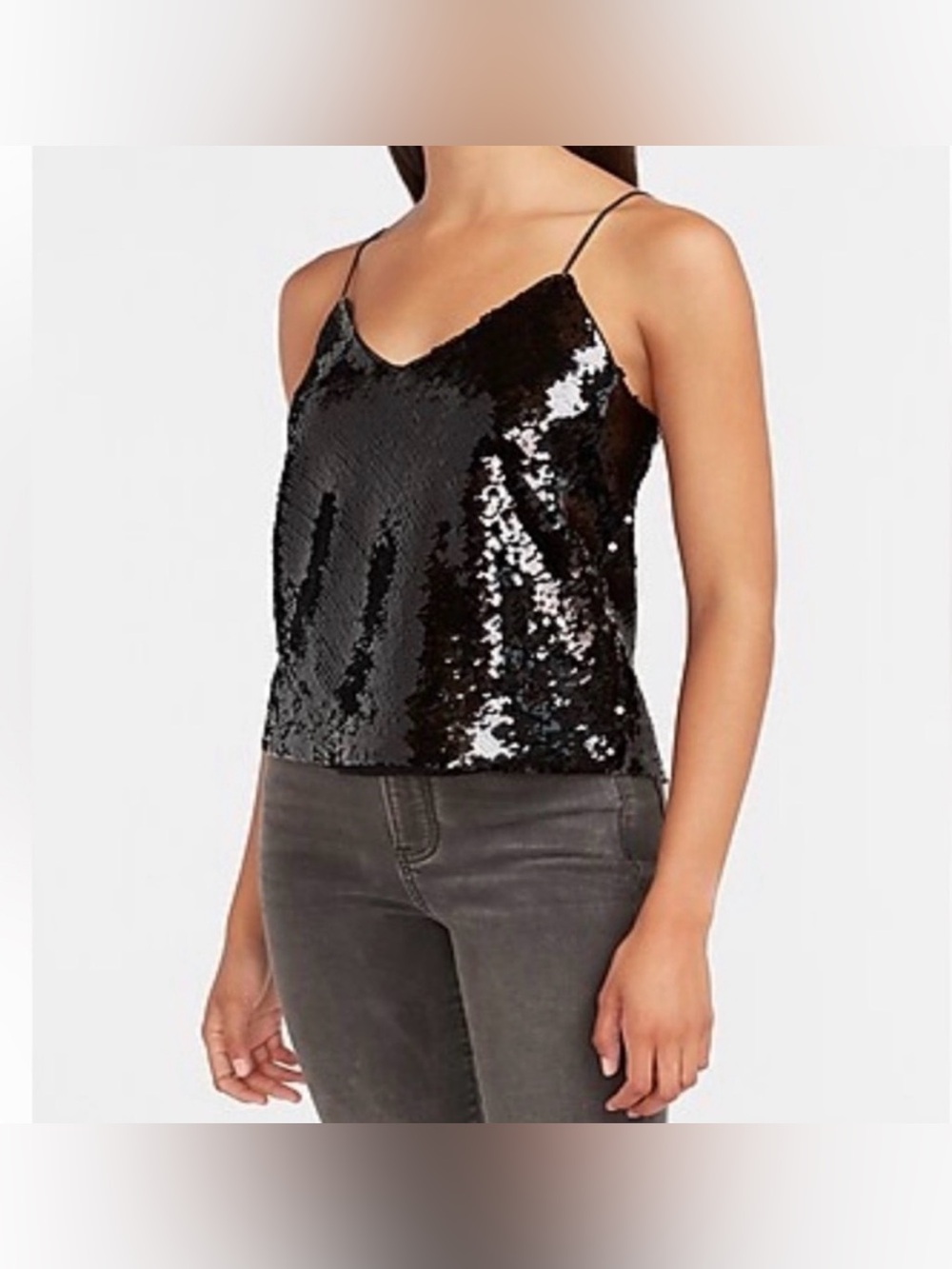 Express Black Sequin Camisole Top W/Adjustable Straps NWT
